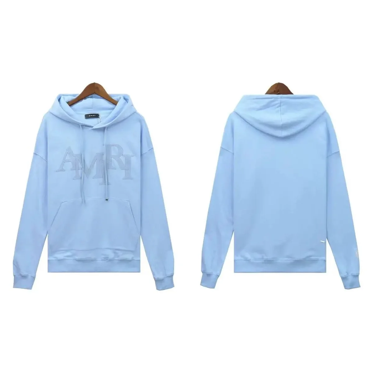 Amiri Light Blue Hoodie with Embossed Logo