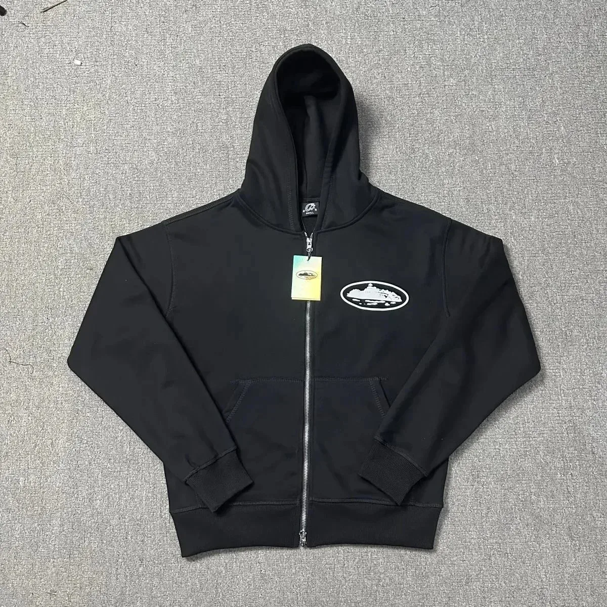 Black Zip-Up Hoodie with Front Pocket