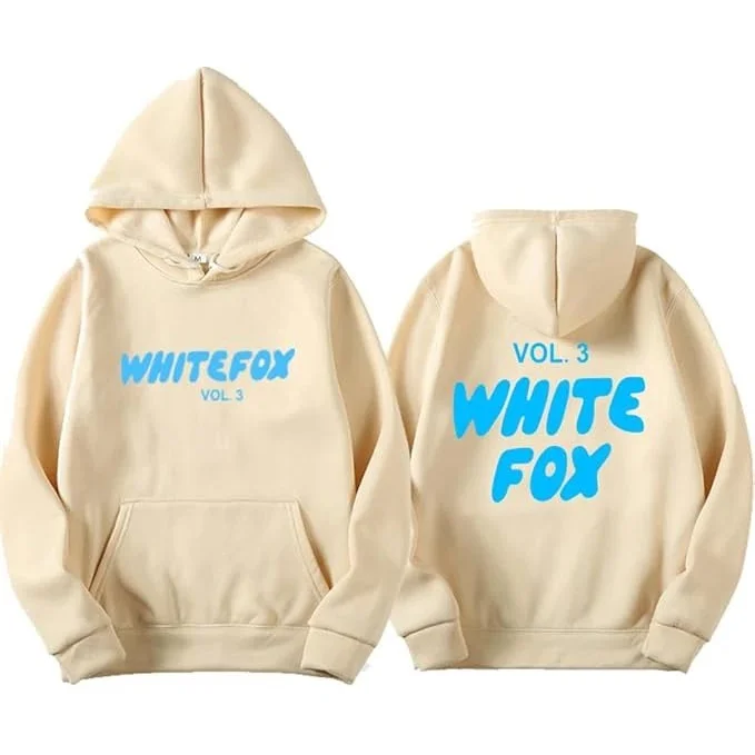 White Fox VOL. 3 Cream Hoodie with Blue Print