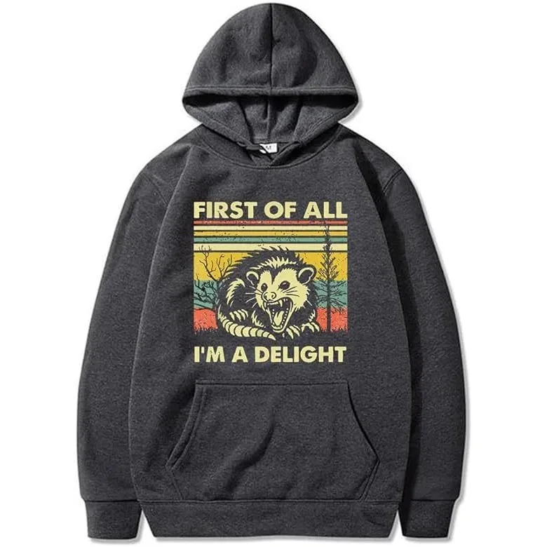 Unisex Dark Gray 'First of All I'm a Delight' Graphic Hoodie