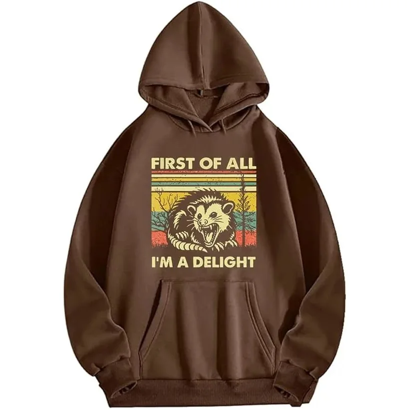 Unisex Brown 'First of All I'm a Delight' Graphic Hoodie