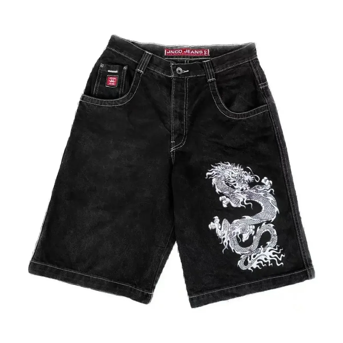 JNCO Dragon Embroidered Black Denim Shorts