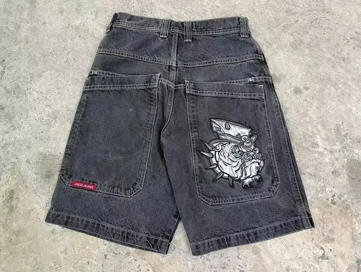 JNCO Bulldog Patch Denim Shorts Black