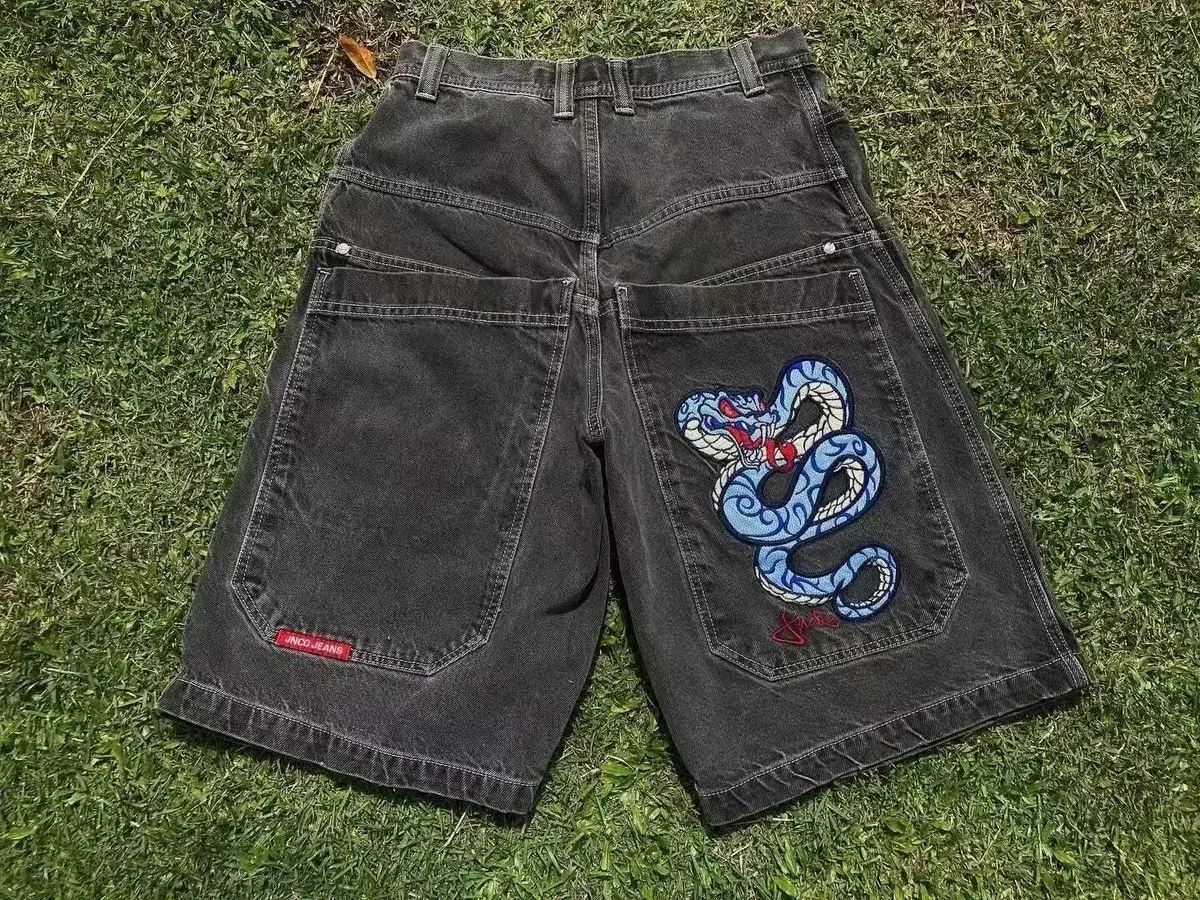 JNCO Dragon Embroidered Denim Shorts