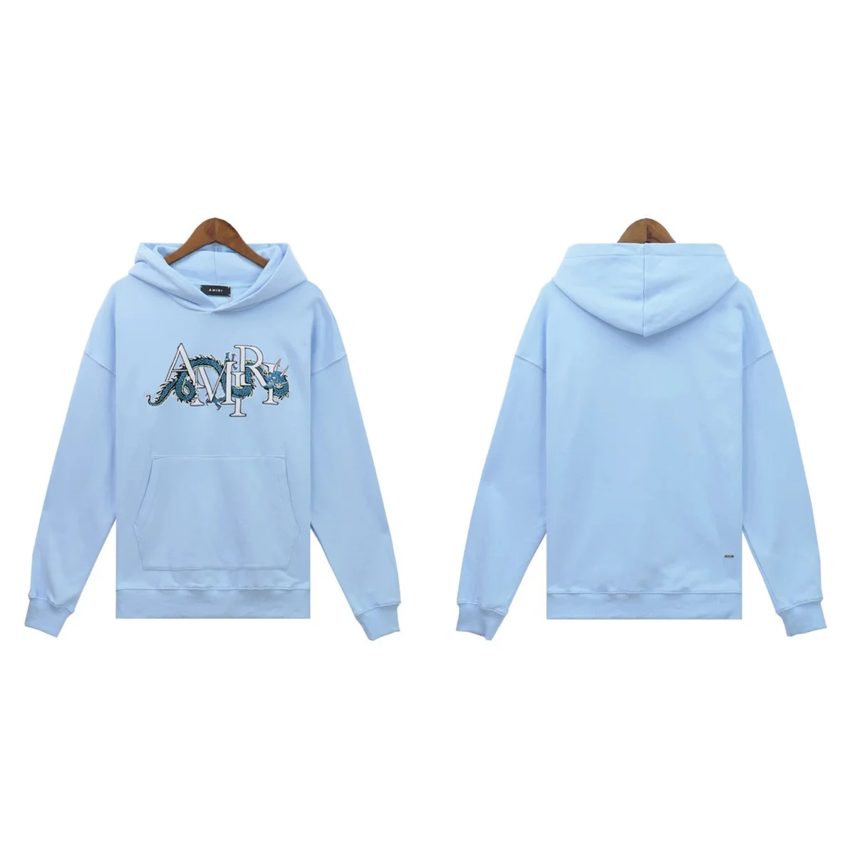 Amiri Dragon Embroidery Hoodie Sky Blue
