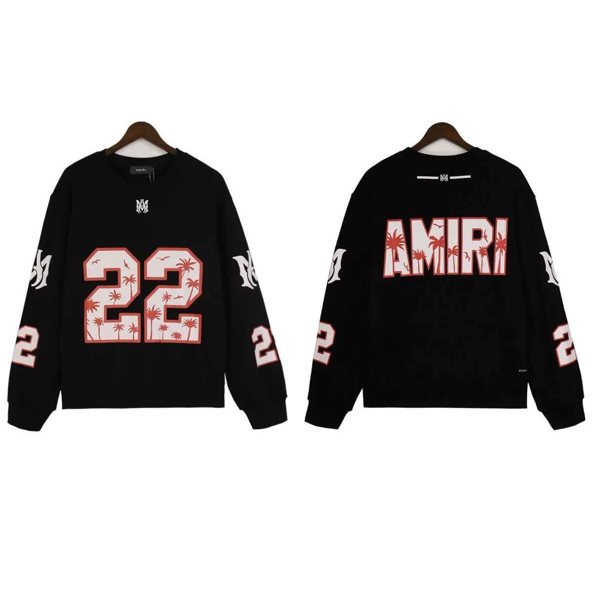 Amiri 22 Palm Print Crewneck Sweatshirt Black