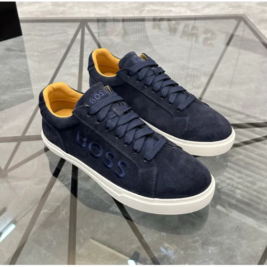 Hugo Boss Navy Suede Low-Top Sneakers