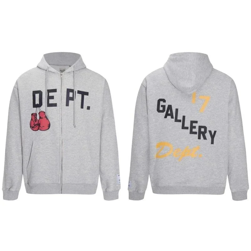 Gallery Dept. 'Dept.' Graphic Zip-Up Hoodie A27 Grey