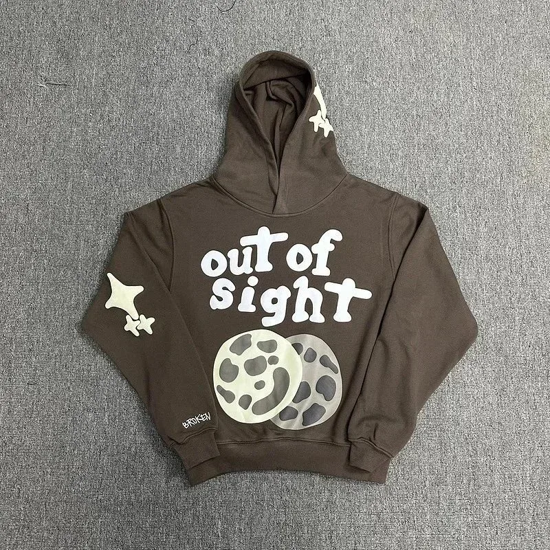 Out of Sight Brown Hoodie with Moon Print