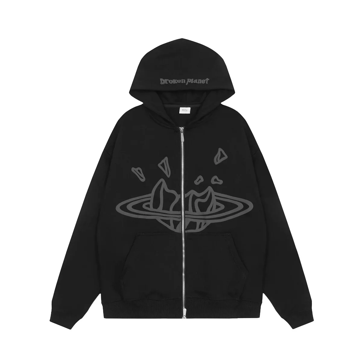 Broken Planet Market Black Hoodie with Graphic Print
