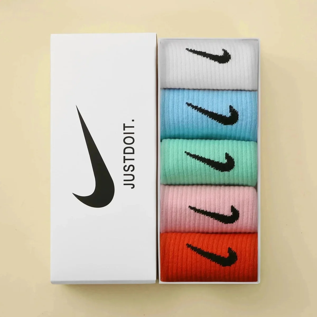 Nike 5 Pair Socks in White, Blue, Green, Pink, Orange