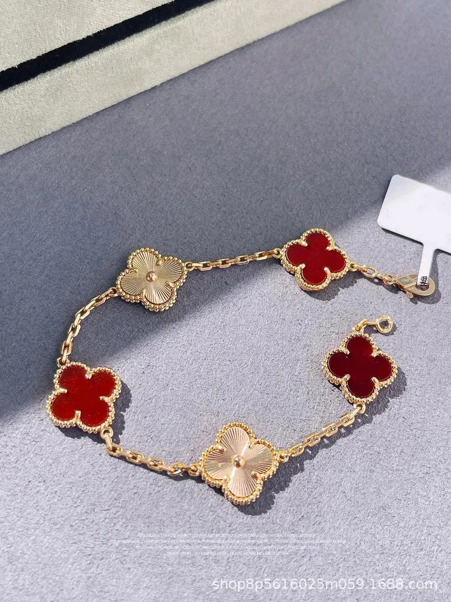Van Cleef & Arpels Alhambra Rose Gold Red Carnelian Bracelet