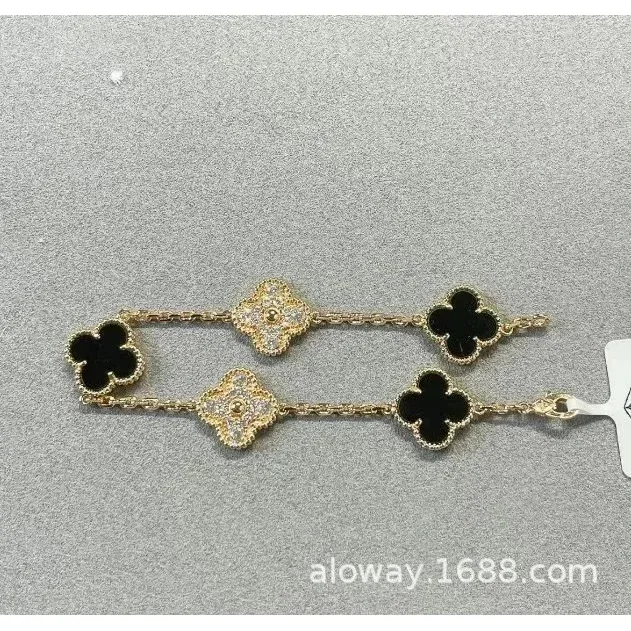 Van Cleef & Arpels Alhambra 【带钻】玫瑰金色黑玛瑙手链