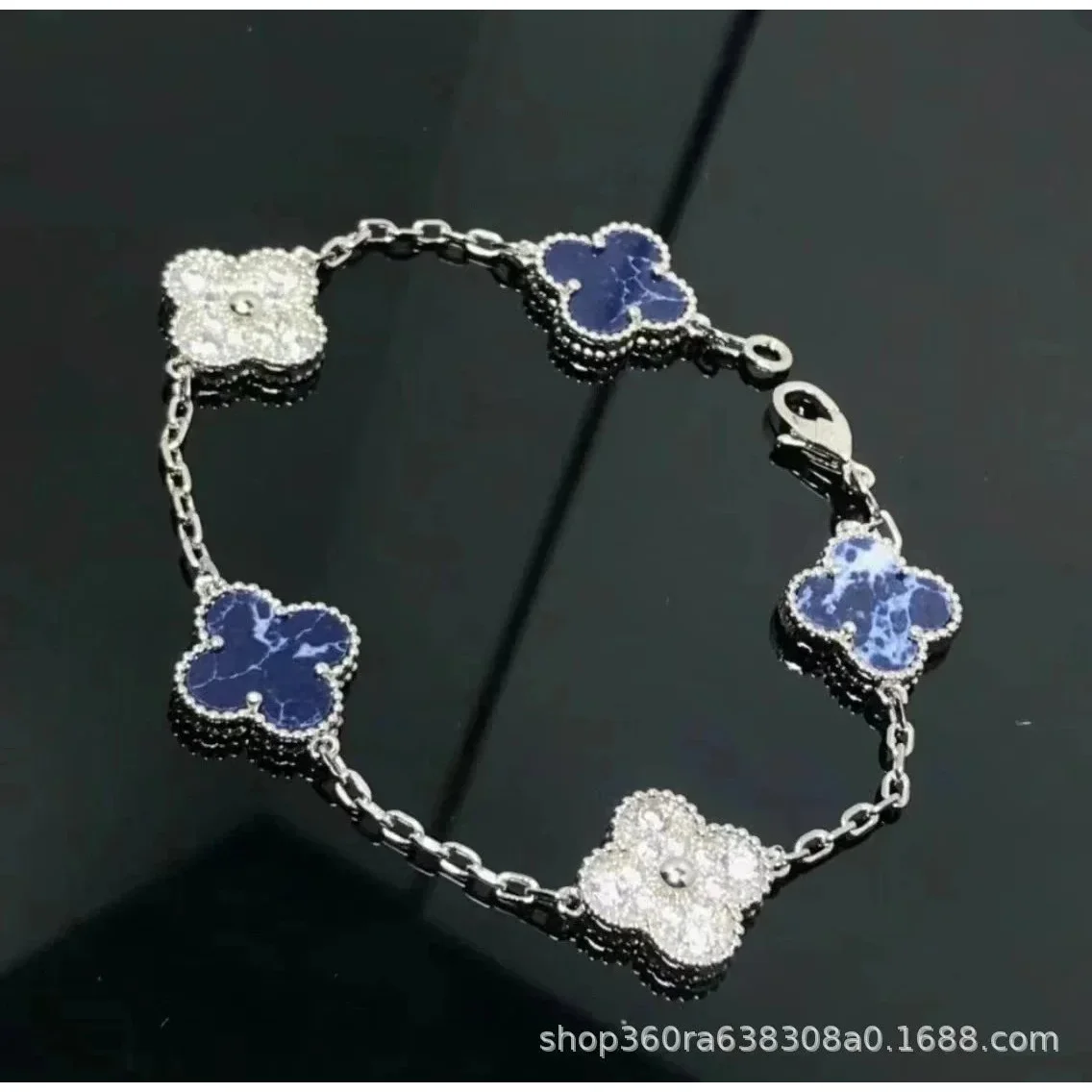 Van Cleef & Arpels Alhambra White Gold Blue Diamond Bracelet