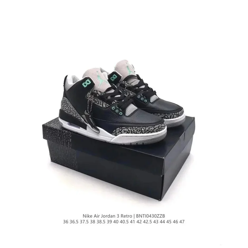 Nike Air Jordan 3 Retro Black Cement Grey Green Sneakers