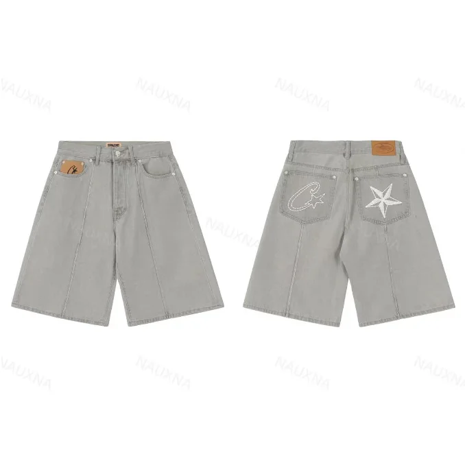 NAUXNA Star Embroidered Denim Shorts