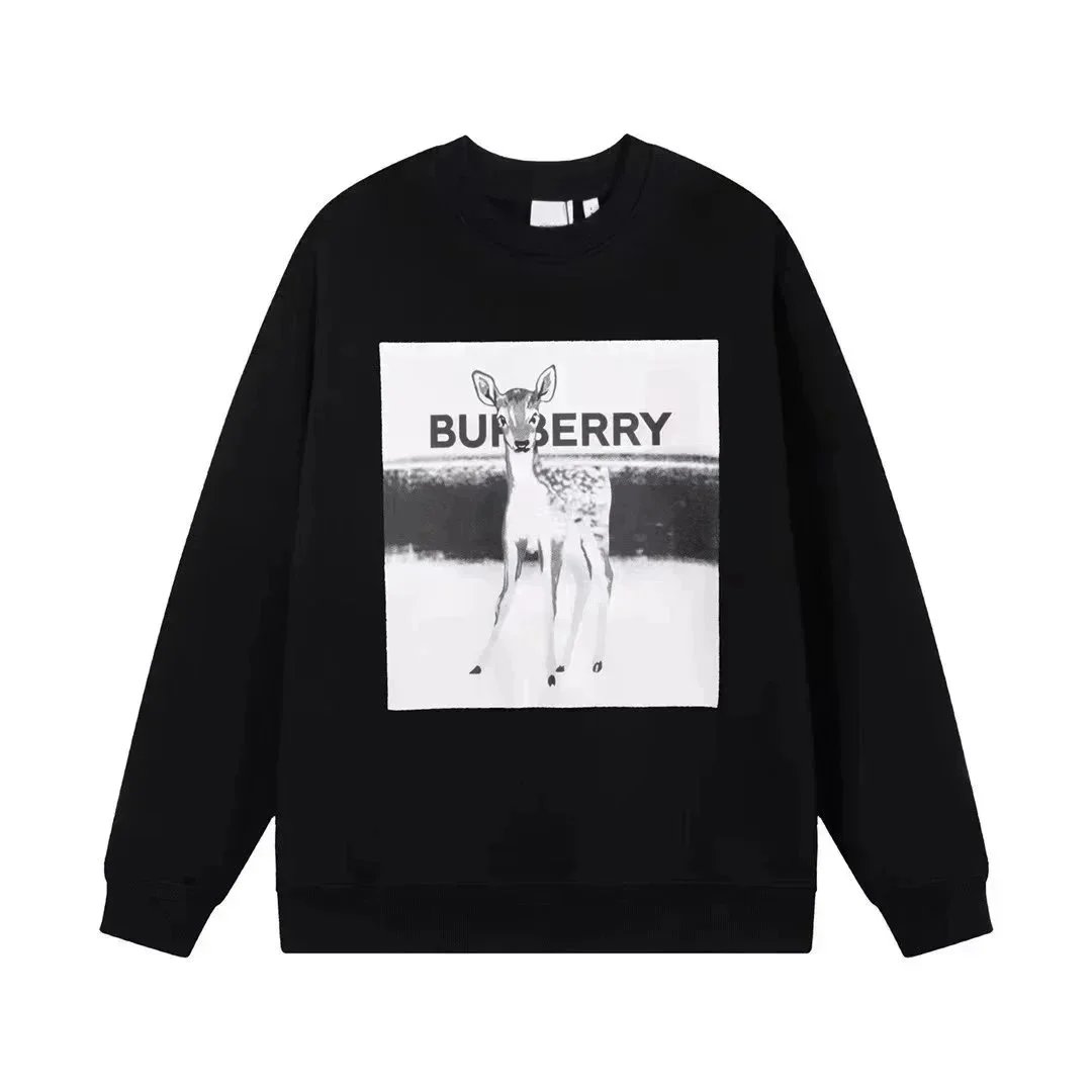 Burberry Deer Print Black Cotton Sweatshirt