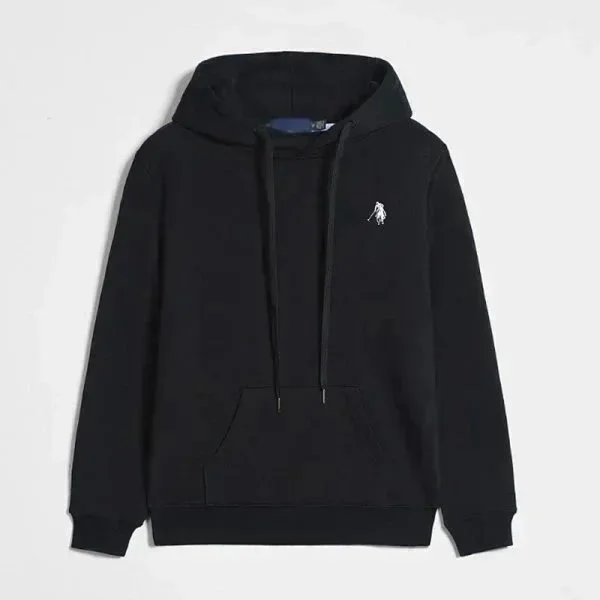 Black Hoodie with Embroidered Logo Casual Top