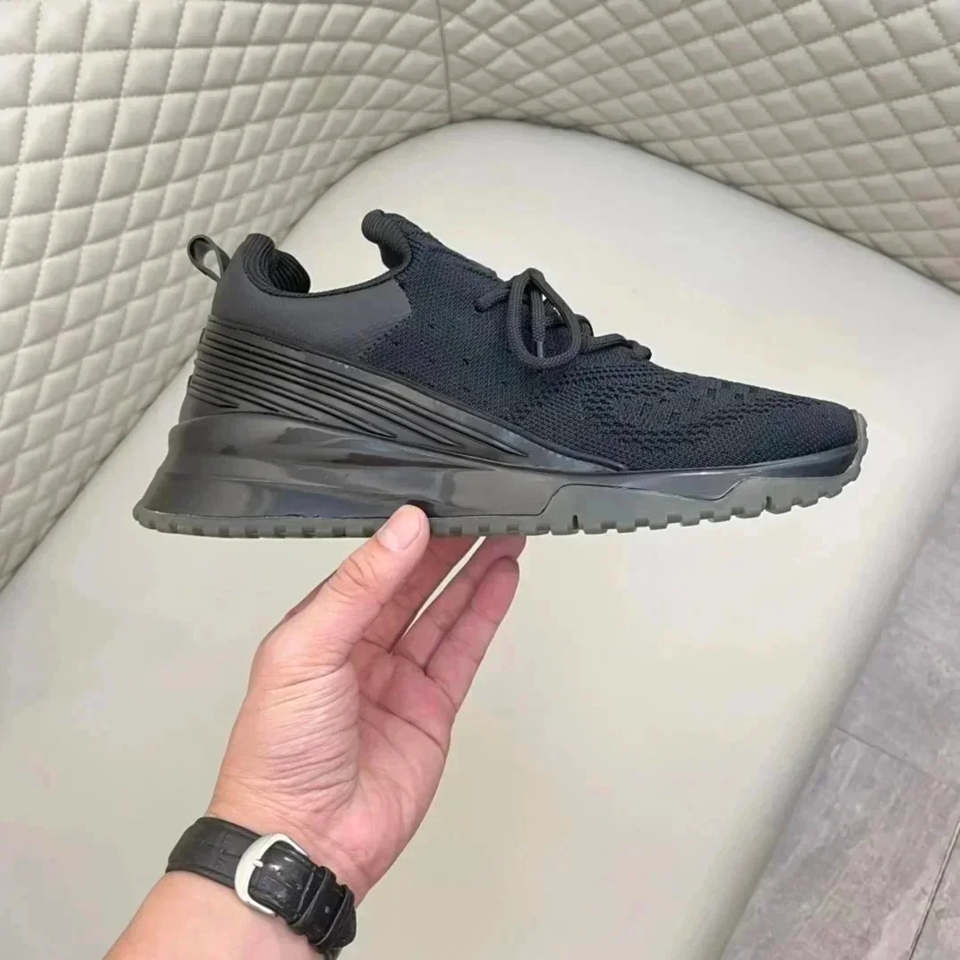 Unisex All-Black Knit Sneakers with Chunky Sole
