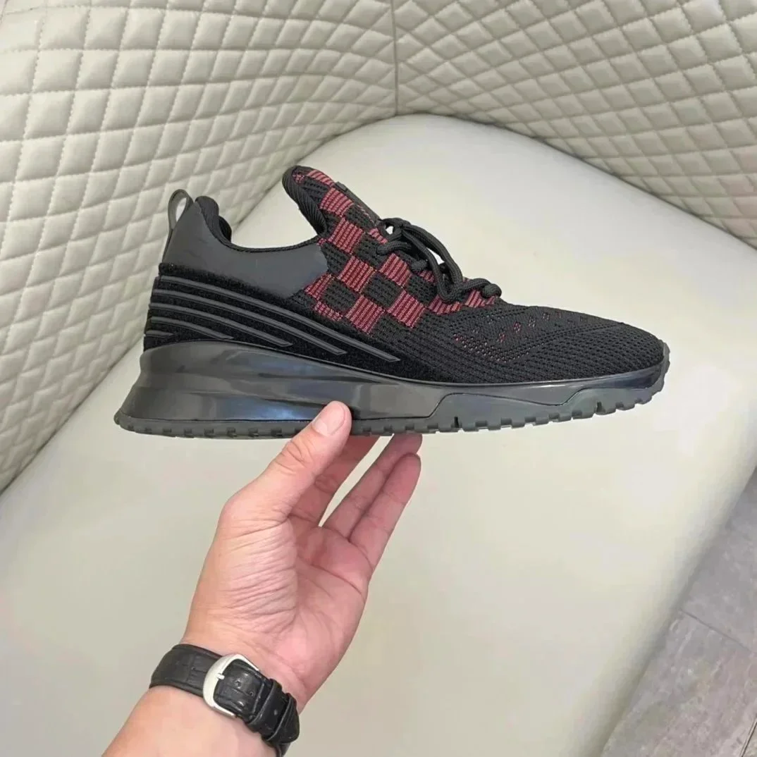 Unisex Black & Red Plaid Knit Sneakers