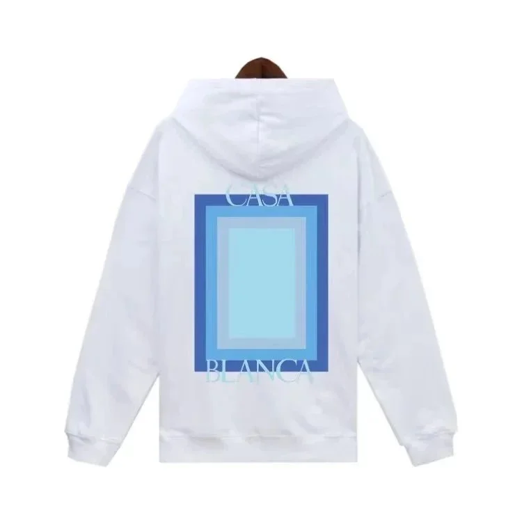 White Casa Blanca Hoodie with Blue Graphic