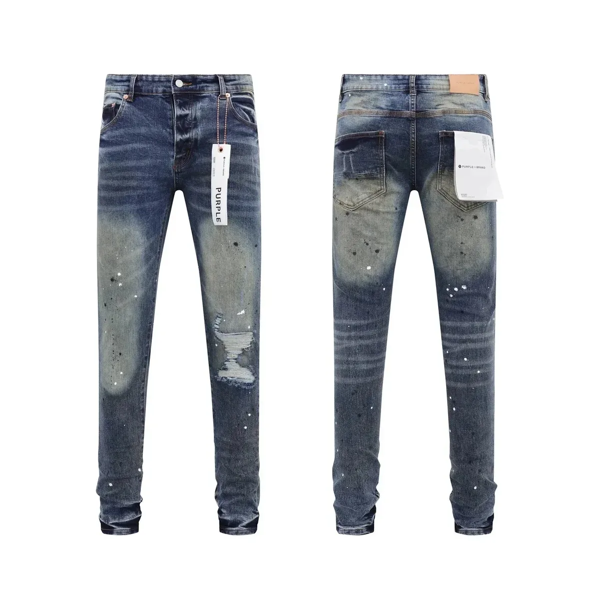Purple Brand P001 Distressed Paint-Splatter Jeans