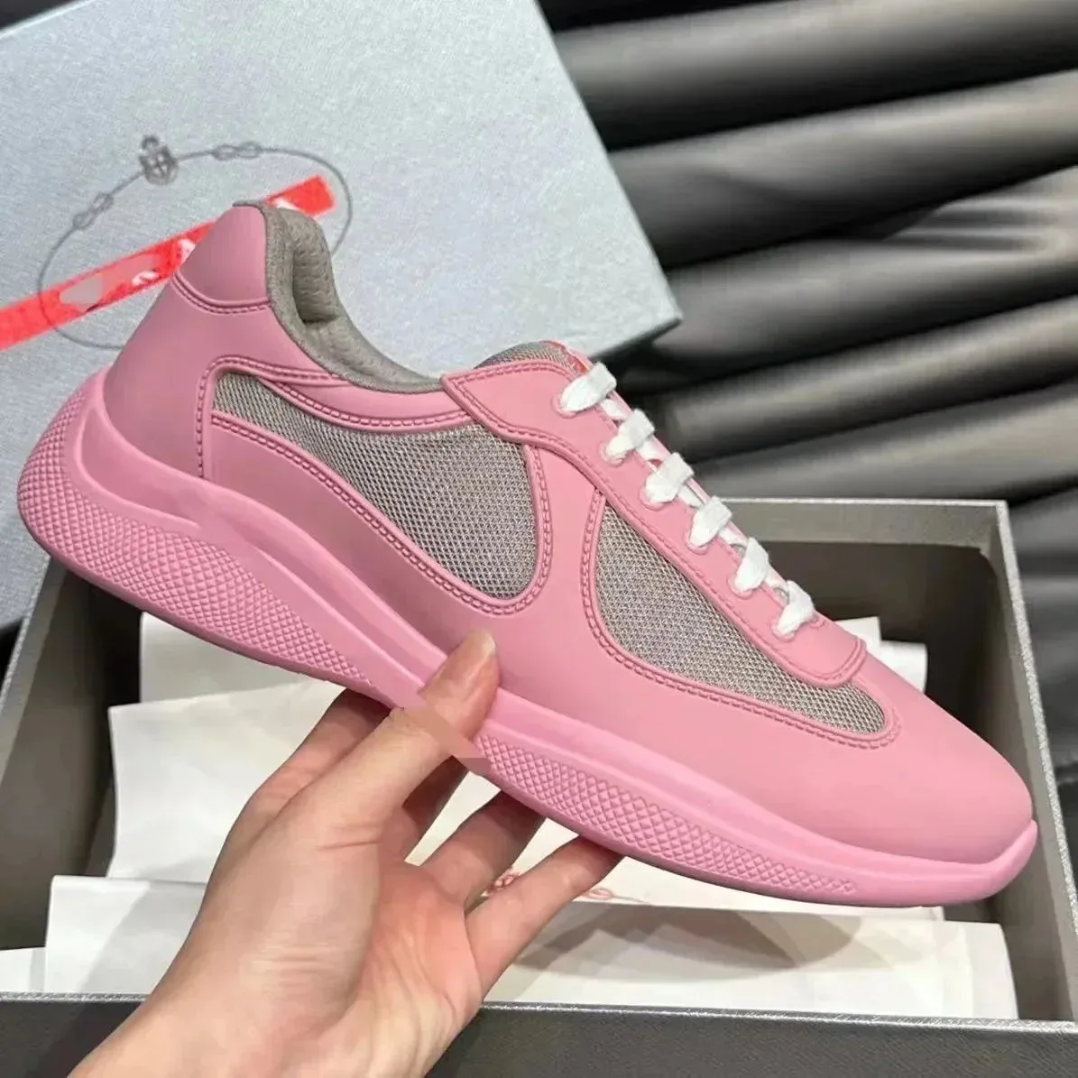 Prada Runners Pink Leather Sneakers