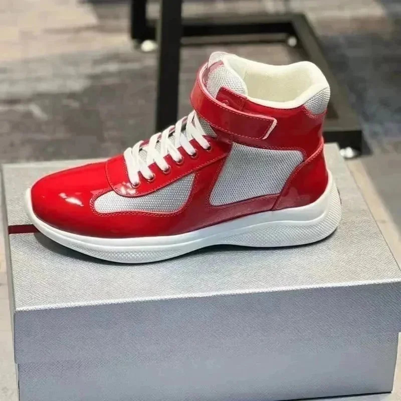 Prada Red Patent Leather High-Top Sneakers