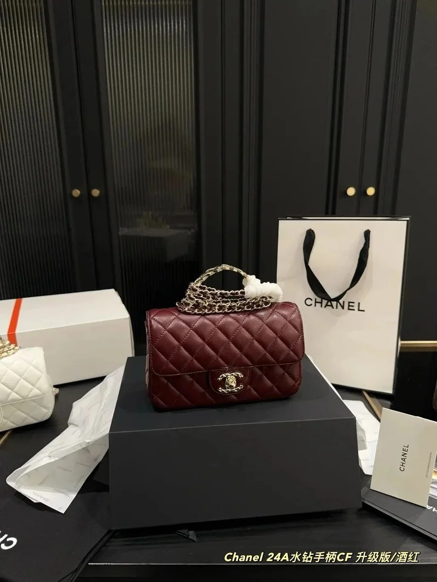 Chanel 24A Classic Flap CF酒红手提包