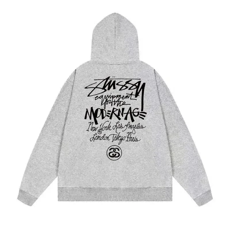 Stussy Tri-Logo Hoodie Gray Casual Top
