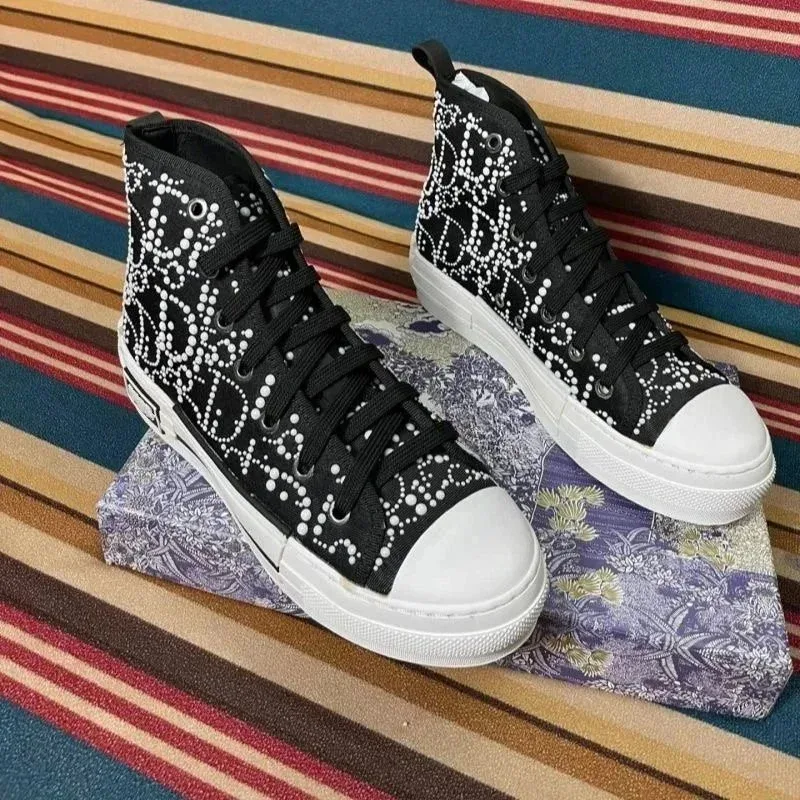 Dior Lady Dior Crystal Embellished High Top Sneakers