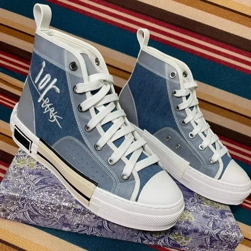 High Top Canvas Sneakers '10' Blue & White