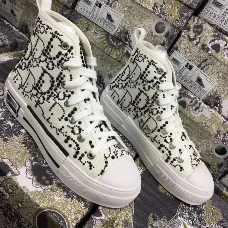 Dior Lady Dior Crystal Embellished High Top Sneakers White