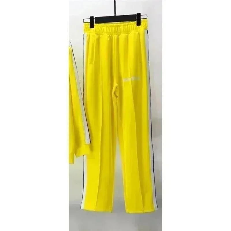 Unisex Bright Yellow Track Pants with White Stripes