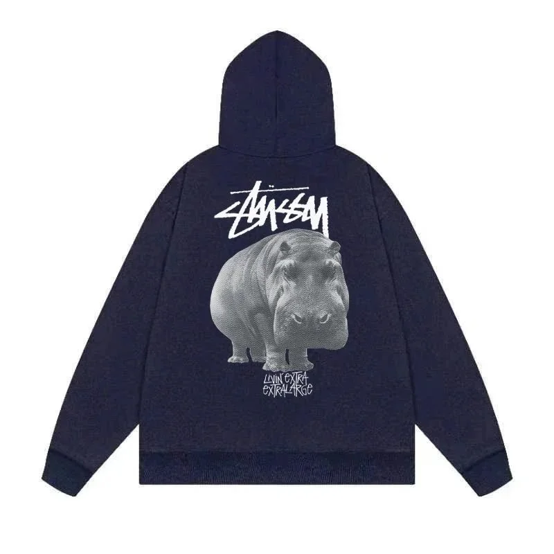 Stussy Hippo Graphic Hoodie Navy Blue