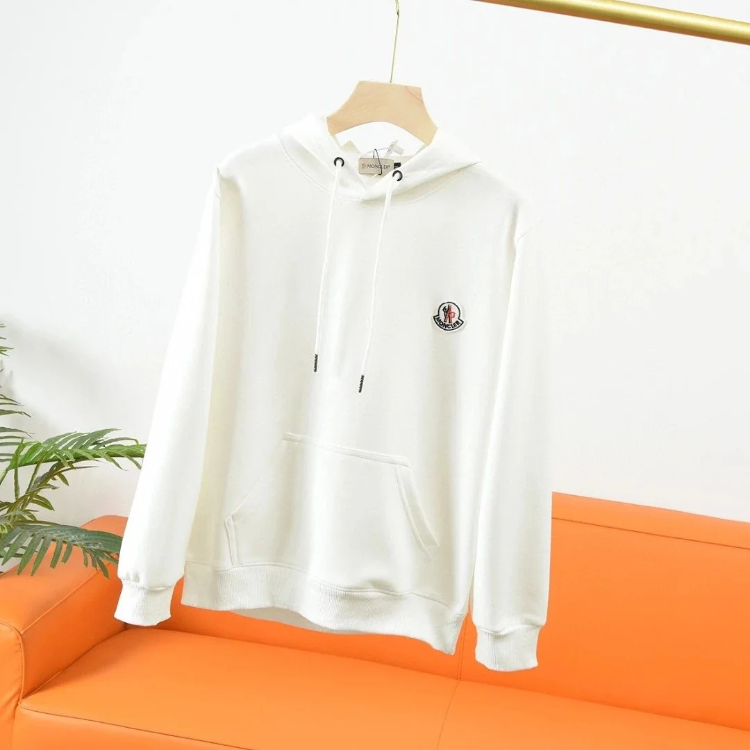 Moncler Hoodie White Cotton Pullover