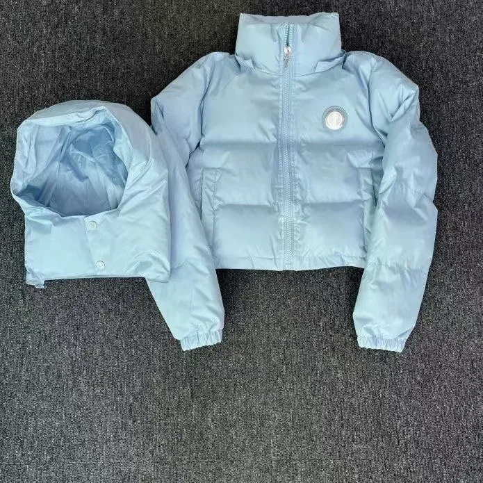 Light Blue Puffer Jacket with Detachable Hood