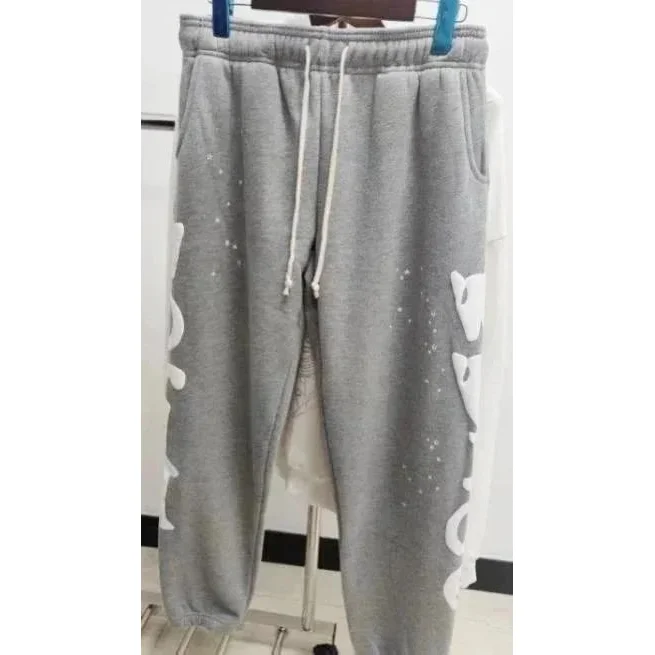 915 Light Grey Sweatpants with White Cat Print Casual Bottoms