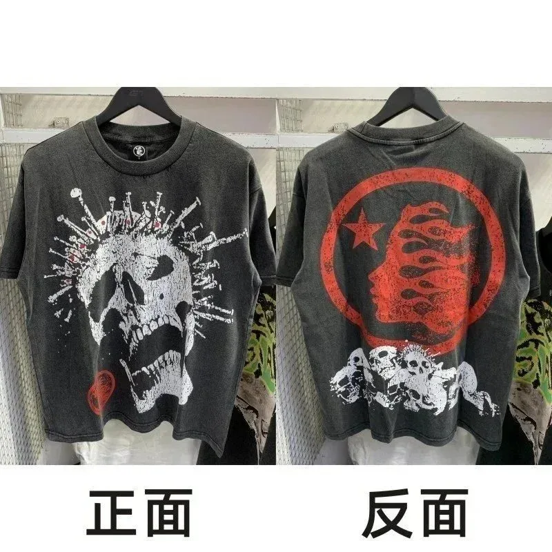 Unisex Distressed Skull Print T-Shirt Black