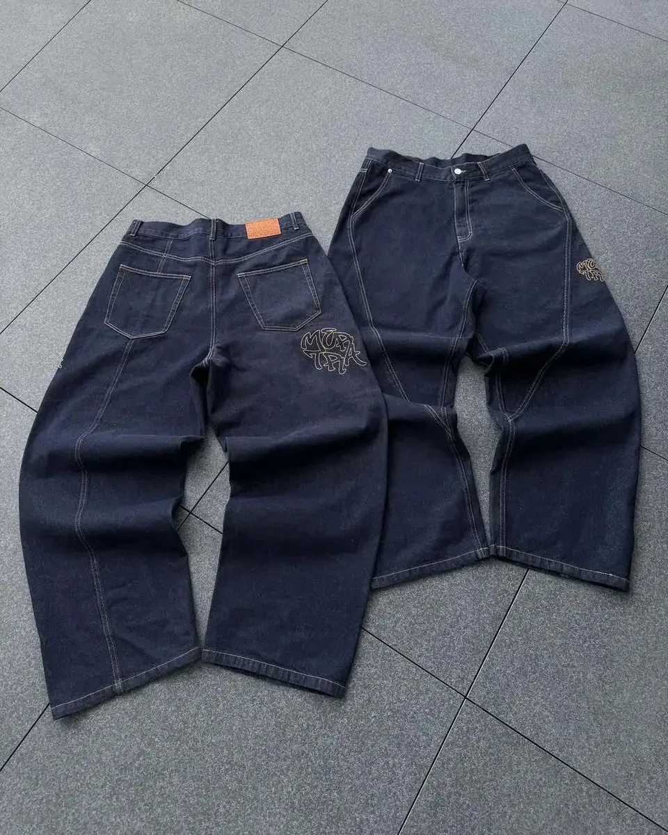 Unisex Dark Denim Jeans with Embroidered Logo