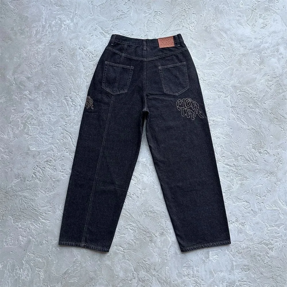 Unisex Dark Denim Jeans with Embroidered Graphic