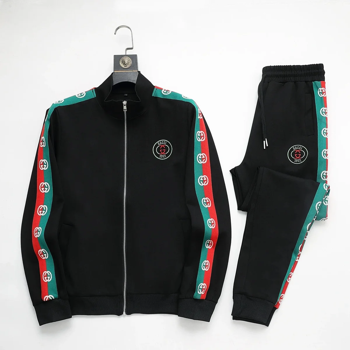 Gucci Tracksuit Set Black Red Green Striped