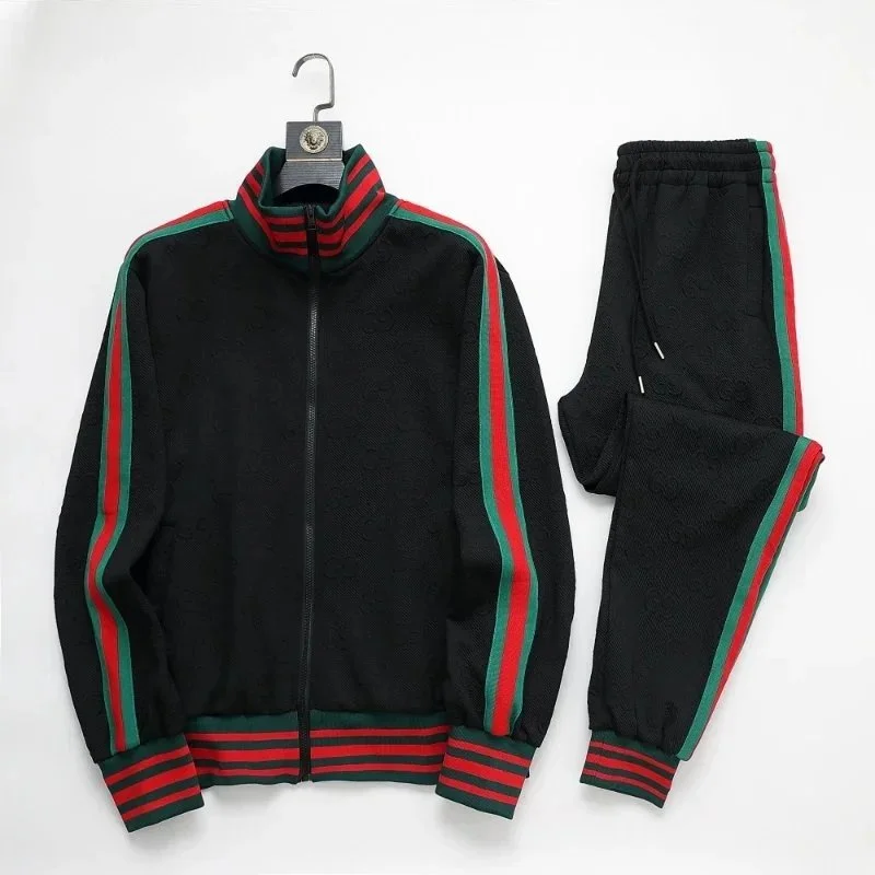 Unisex Black with Red and Green Stripes Tracksuit