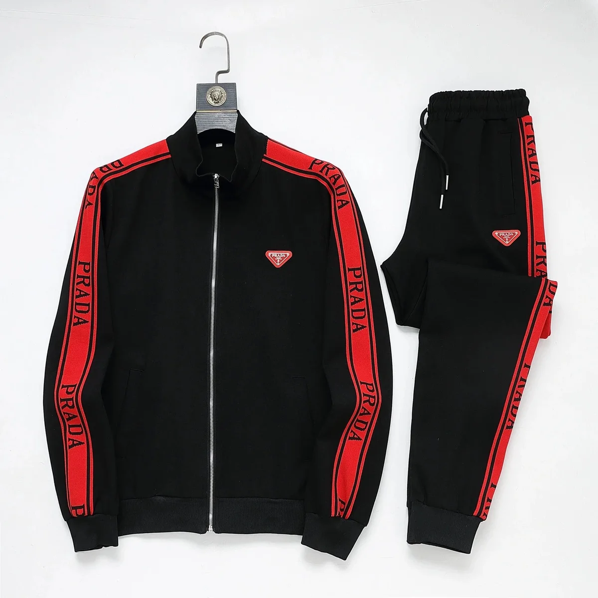 Prada Runners Black with Red Stripes Tracksuit