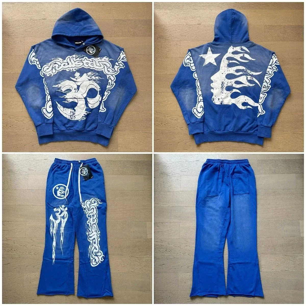 Hellstar Studios Blue Flame Hoodie & Pants Set