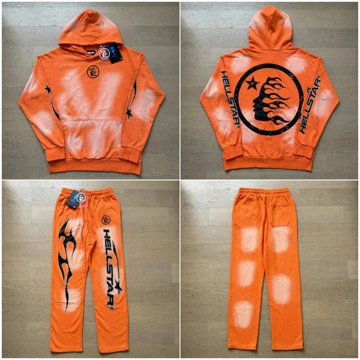 Hellstar Orange Flame Tie-Dye Hoodie & Pants Set