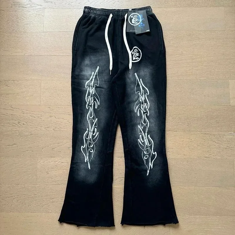 Flame Print Black Sweatpants Casual Bottoms