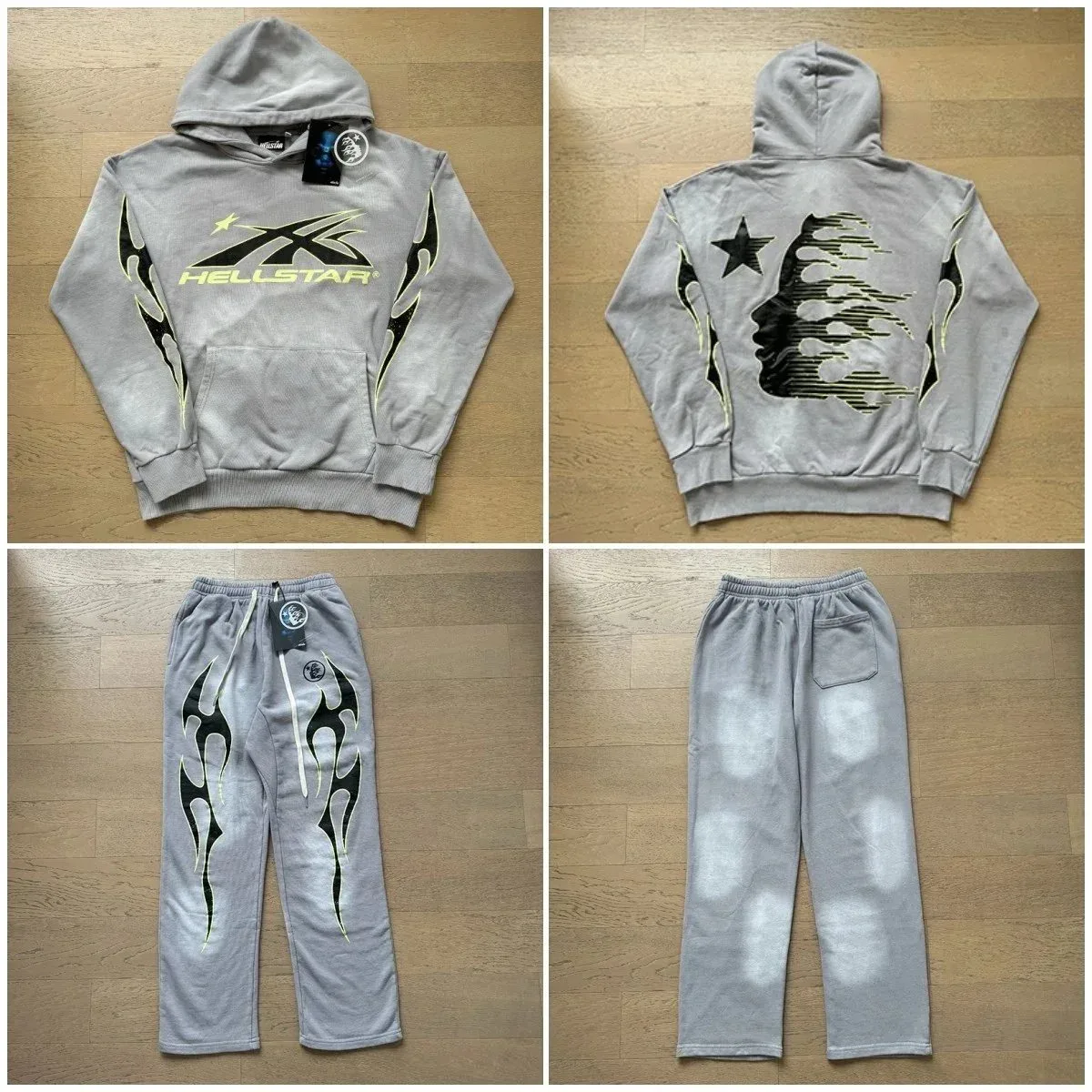 Hellstar Grey Flame Graphic Hoodie & Sweatpants Set