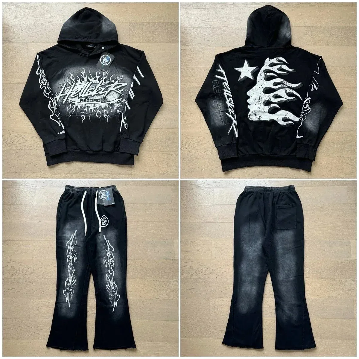 Holler Records Black Flame Hoodie & Pants Set