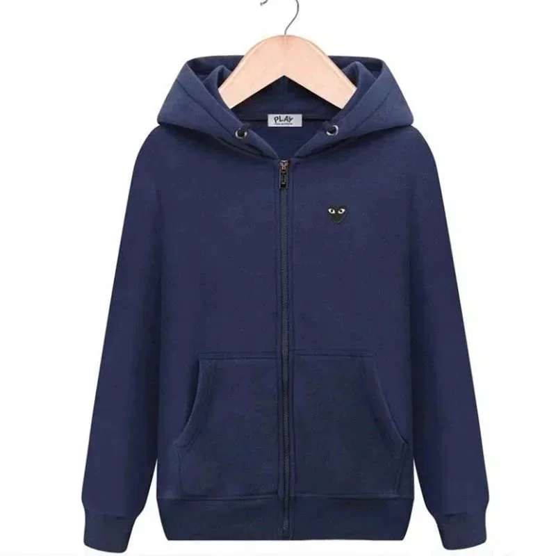 Comme des Garçons Play加绒藏青色开衫背后大黑心连帽夹克